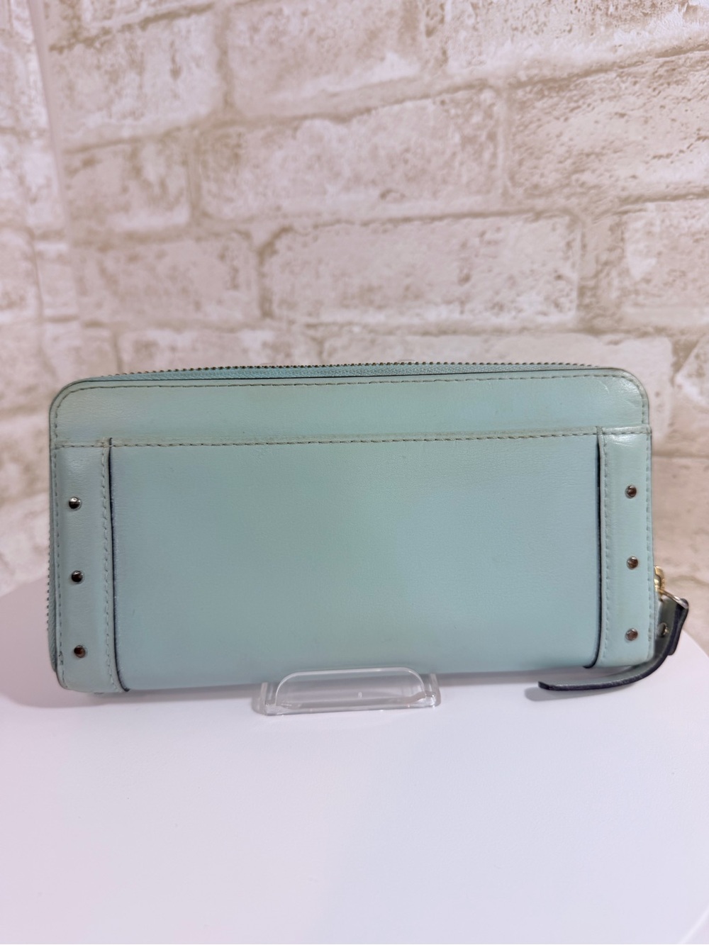Kate Spade Light Blue Leather Zip-Around Wallet with Gold Studs — GUC - Picture 2 of 5